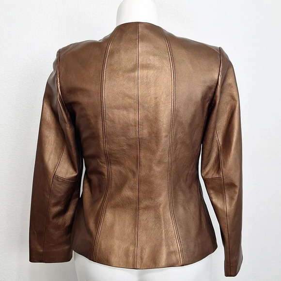 Preston & York Preppy Genuine Lamb Skin Minimalist Front Zip Biker Jacket M - Picture 4 of 8